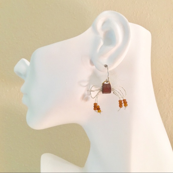 Caramel and Silver Bows Leather Center Earrings - Picture 5 of 5